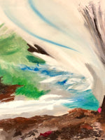 Abstract painting with green, blue, and brown colors