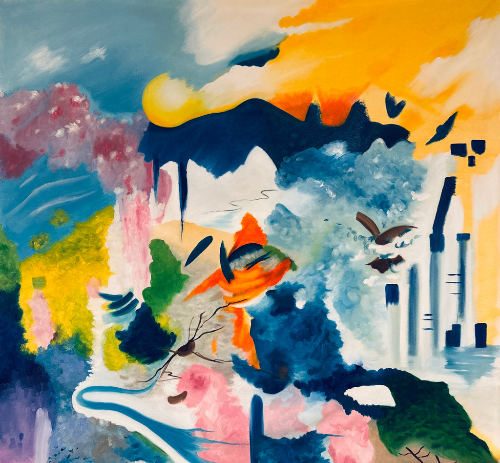 Abstract artwork with colourful shapes and forms, surreal abstract painting 