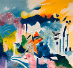 Abstract artwork with colourful shapes and forms, surreal abstract painting 