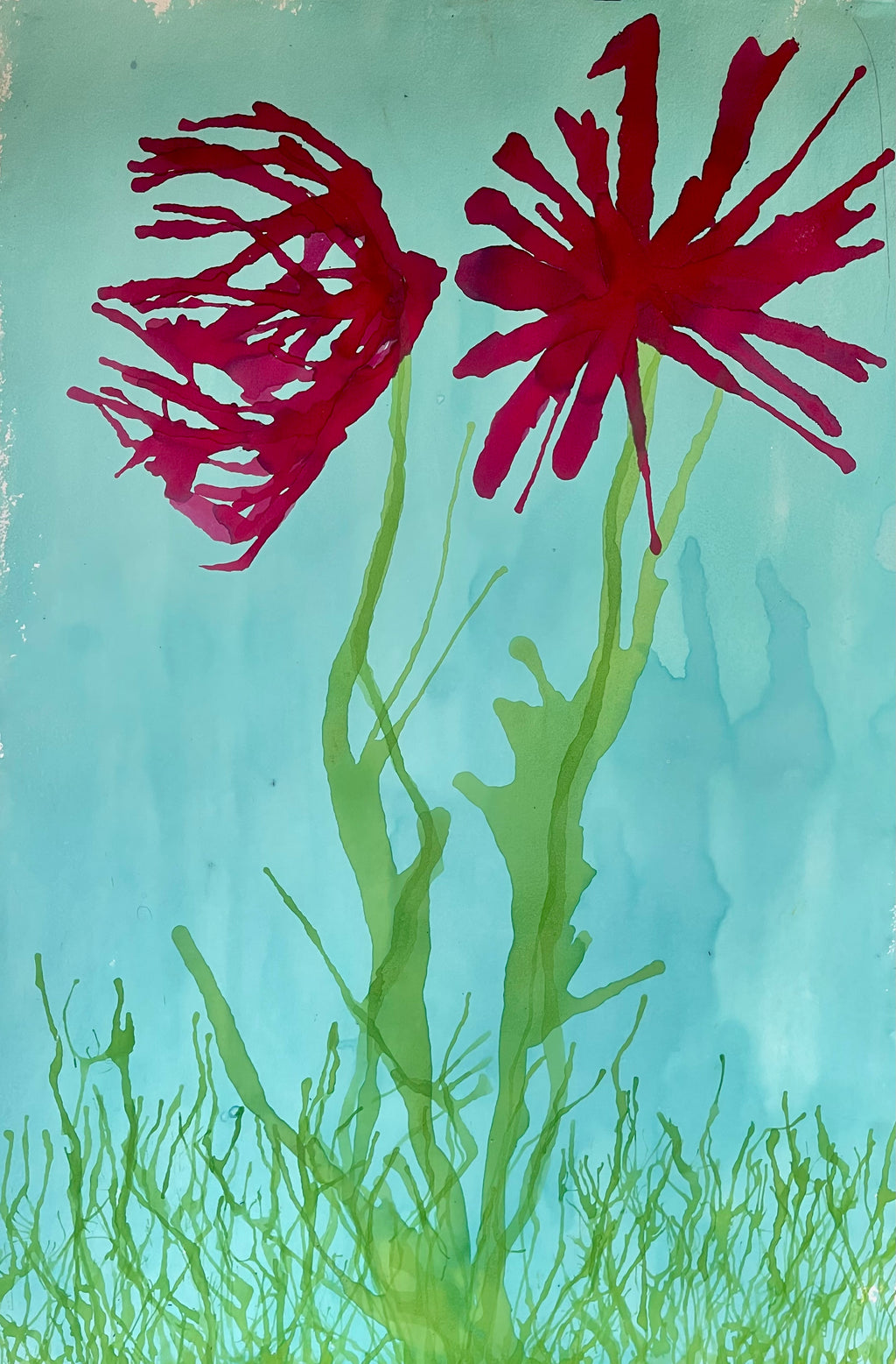 Red Wildflowers II - Original Abstract Art & Prints