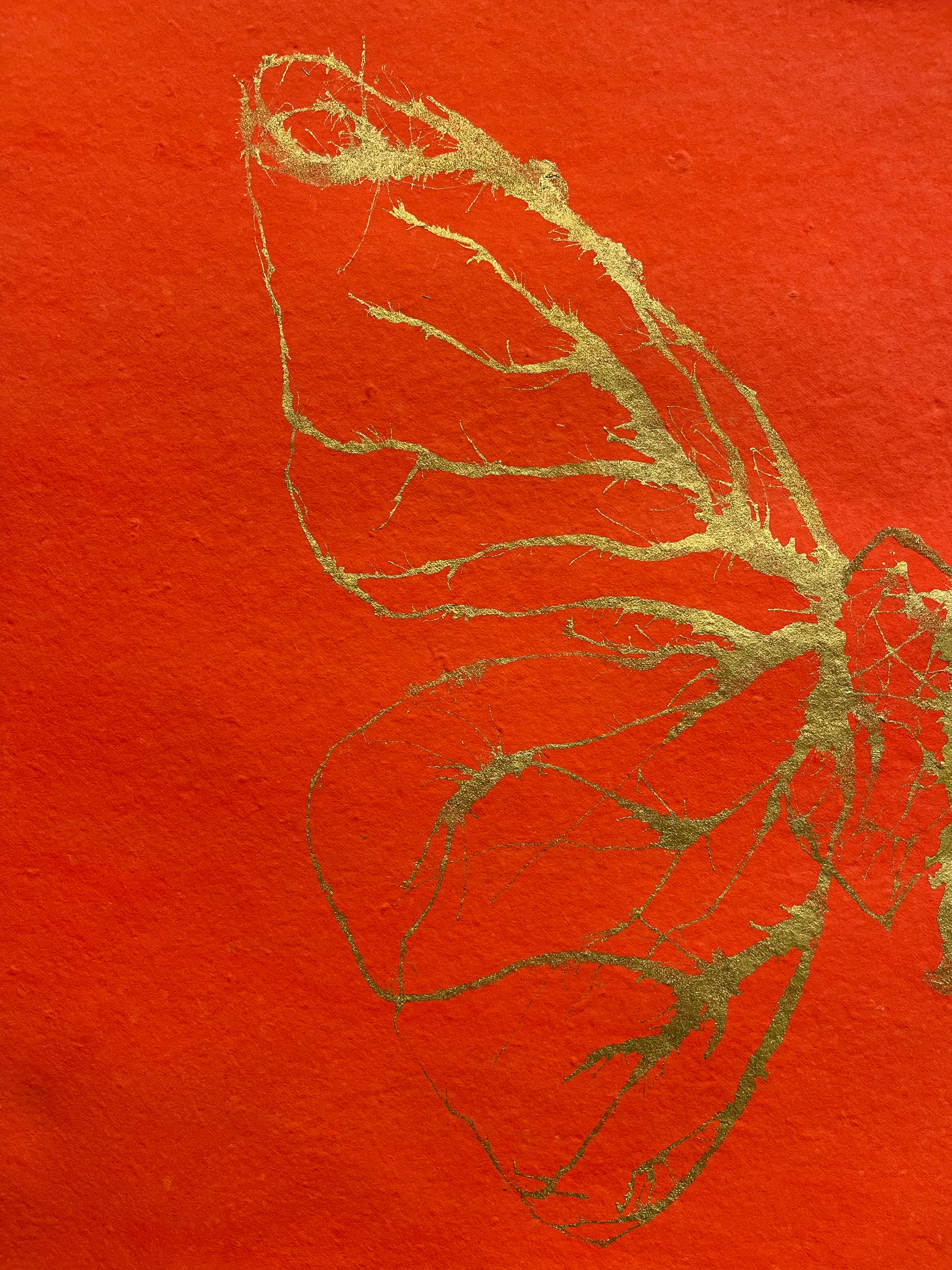 Gold Butterfly On Orange - Original Abstract Art, Special Editions