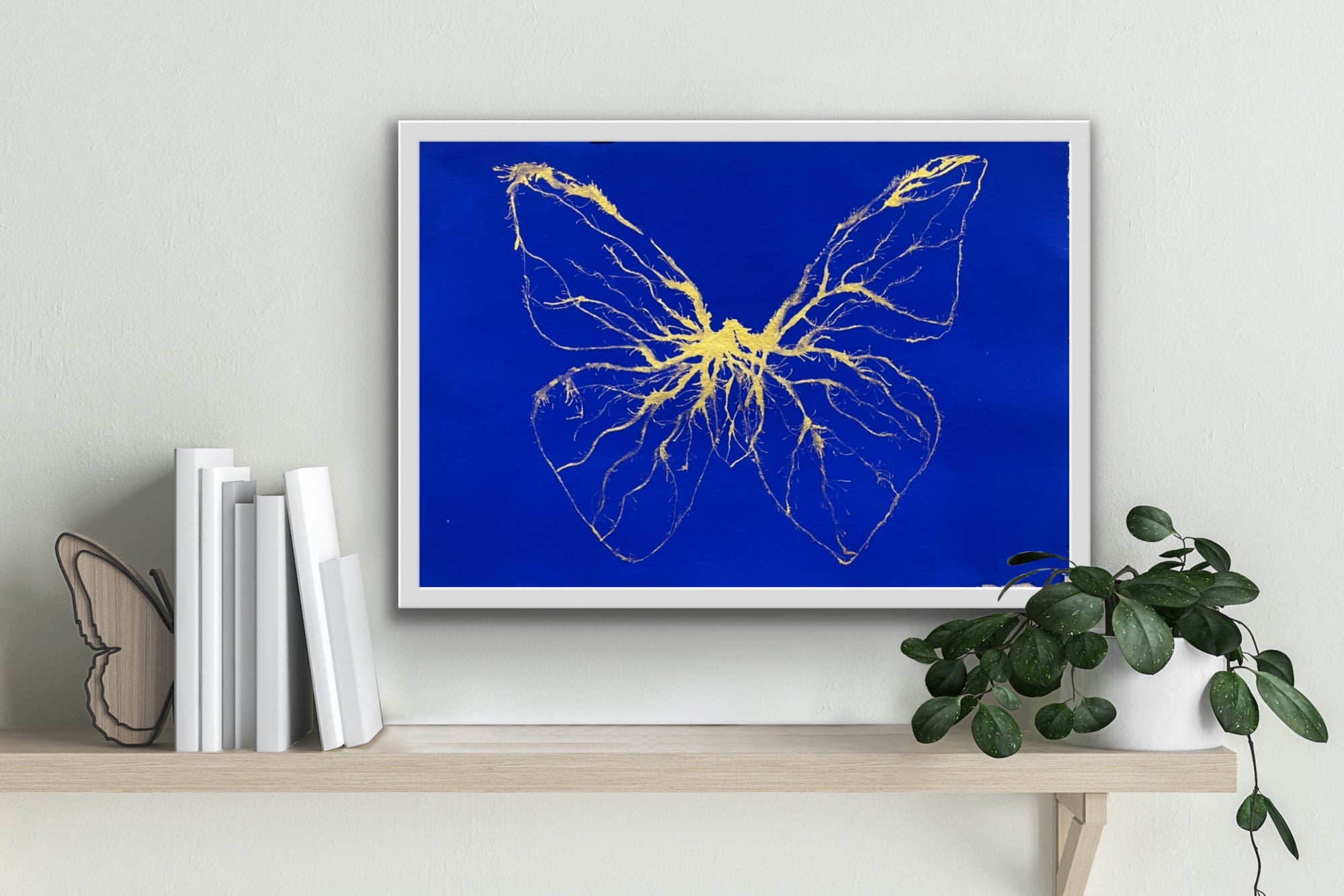 Gold Butterfly On Blue - Original Abstract Art, Special Editions