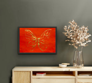 Gold Butterfly On Orange - Original Abstract Art, Special Editions